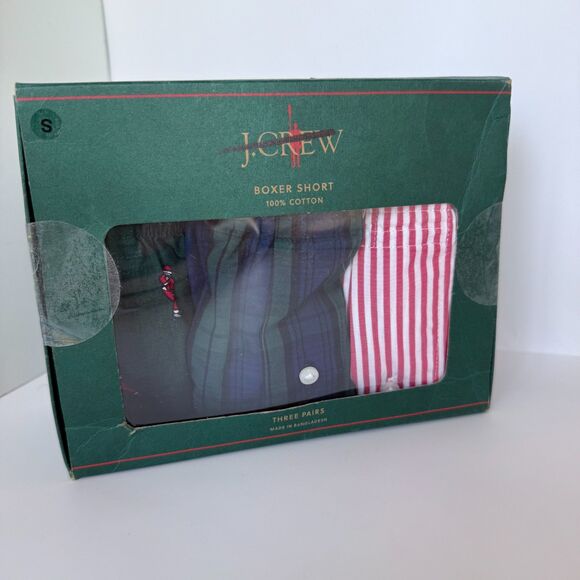 NIB J.Crew Men's Cotton Poplin Boxers Three-Pack Christmas Edition Size Small - Picture 2 of 4